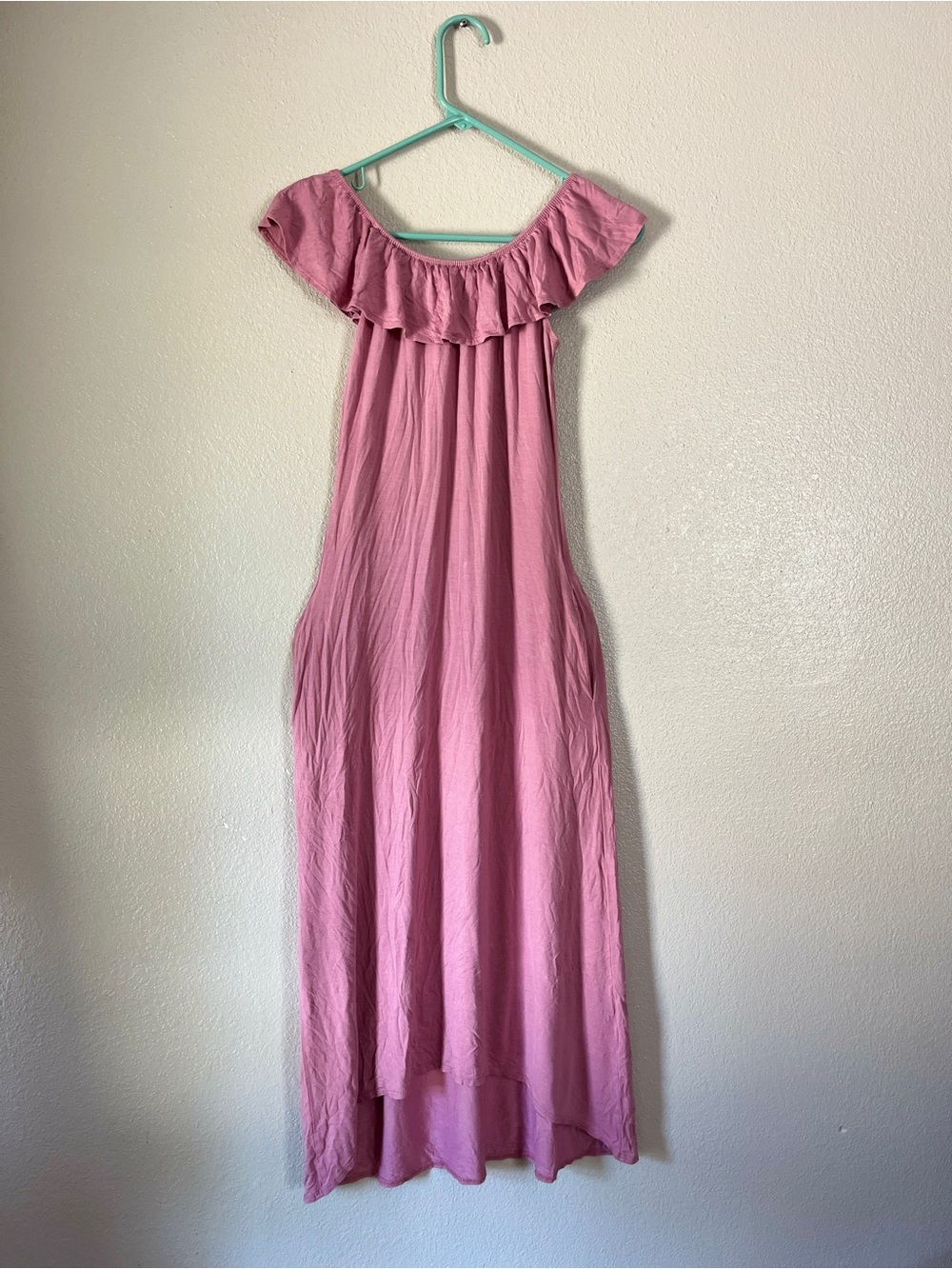 Pink Off-Shoulder Ruffle Maxi Dress - Picture 2 of 7